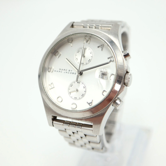 Marc Jacobs Fergus Womens Silver Chronograph Watch 38mm Meca Quartz New Battery - Picture 1 of 16